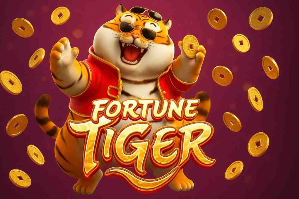 Tigre dourado iluminado com moedas no caça-níqueis Fortune Tiger