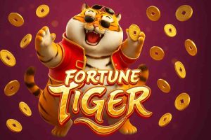 Tigre dourado iluminado com moedas no caça-níqueis Fortune Tiger