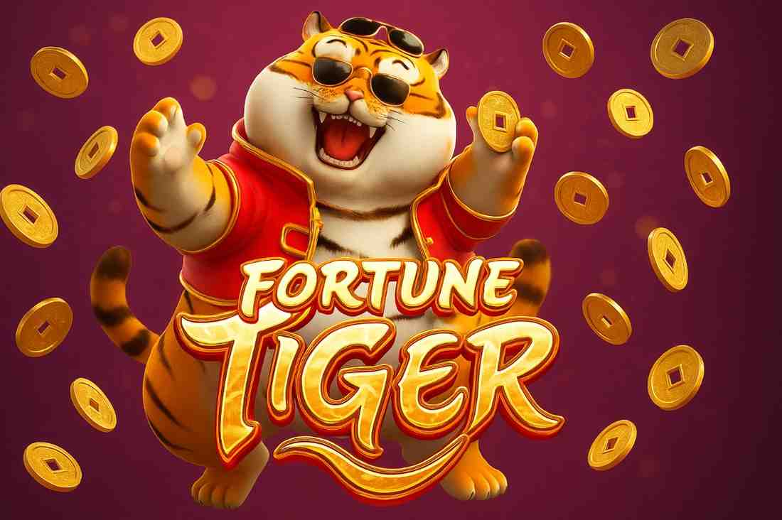 Tigre dourado iluminado com moedas no caça-níqueis Fortune Tiger