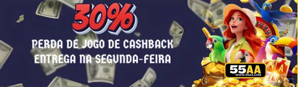 Jogador feliz recebendo 30% de cashback no 55AA cassino na segunda-feira